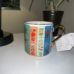 Jane Austen Literary classics Book Design coffee Mug Gold handle & rim NWT